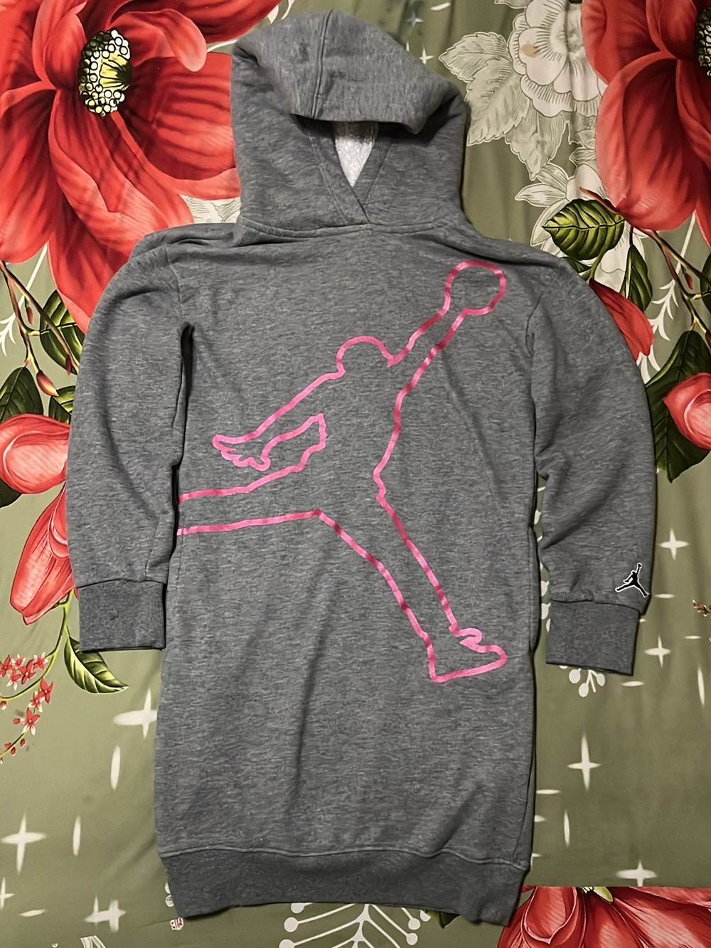 Nike Air Jordan Youth Medium Heather Gray Pink Jumpman Hoodie
